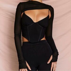 House of CB Black Sheer Long Sleeve Top